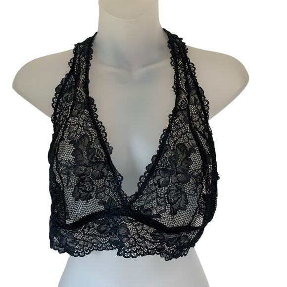 Savaage X Fenty Floral Lace Racerback Bralette Plunging Neckline Black Size XL - Picture 7 of 10